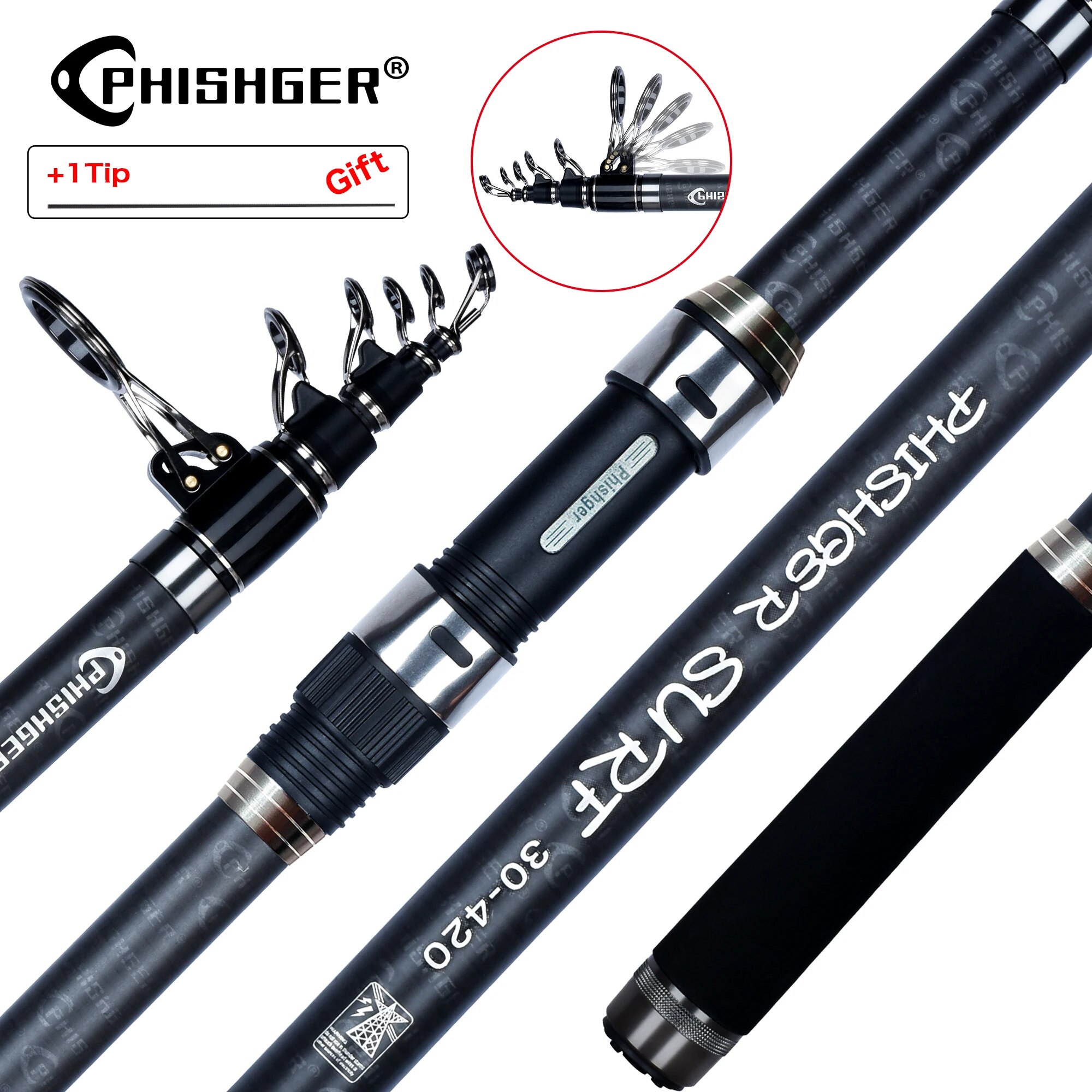 Fishing Rod Surf - PHISHGER Телескопическая спиннинговая удочка для серфинга
